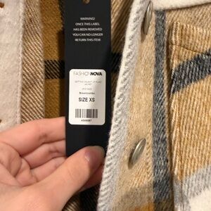 Fashion Nova Tan & Cream Plaid Shacket